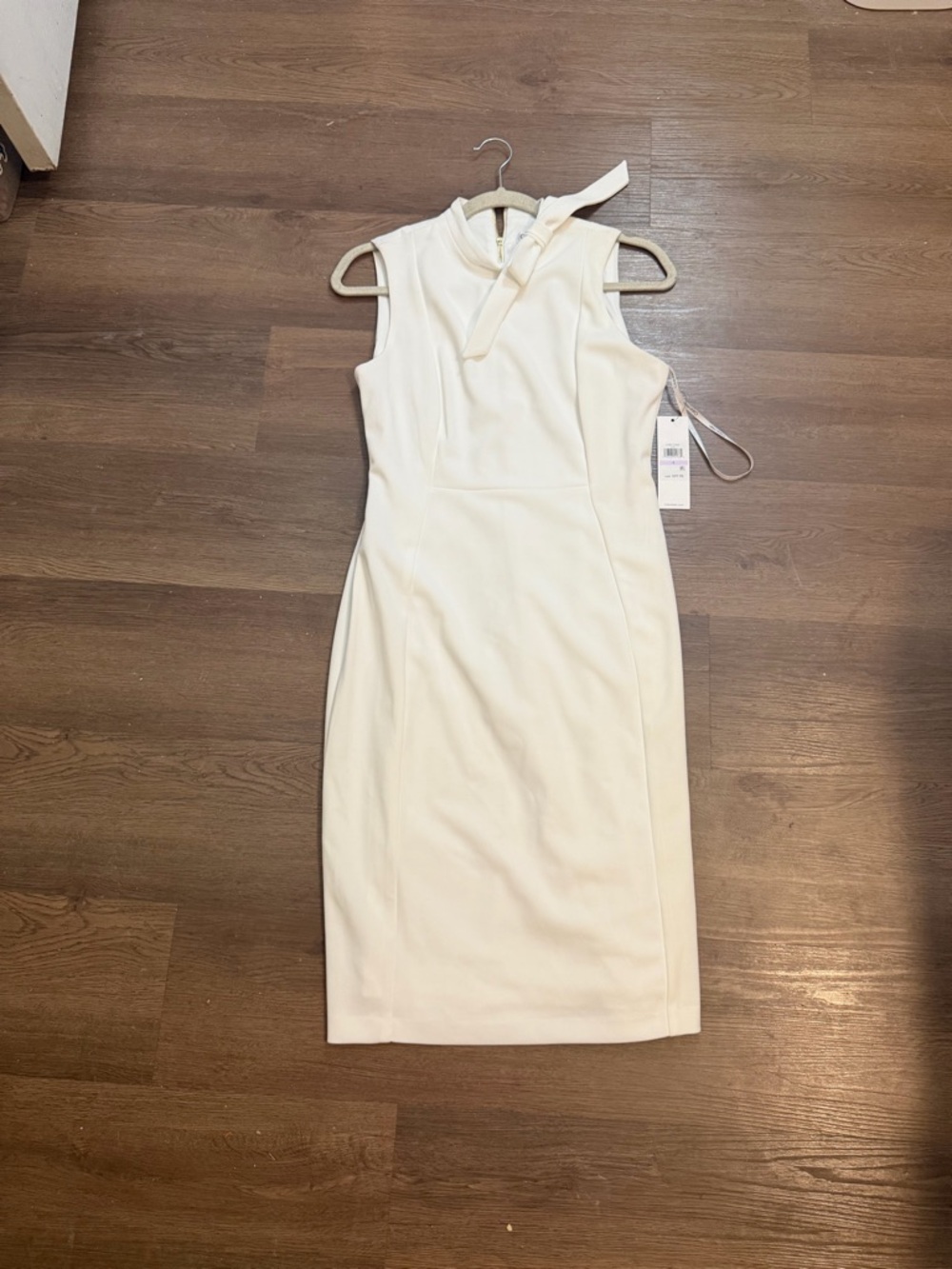 Calvin Klein Sleeveless Cream Midi Dress with Gold Zipper